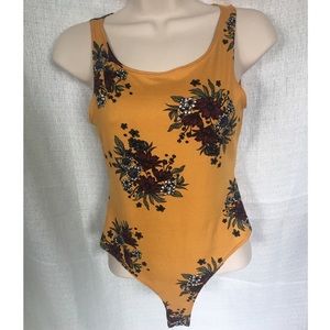 Mustard Colored Floral Print Bodysuit